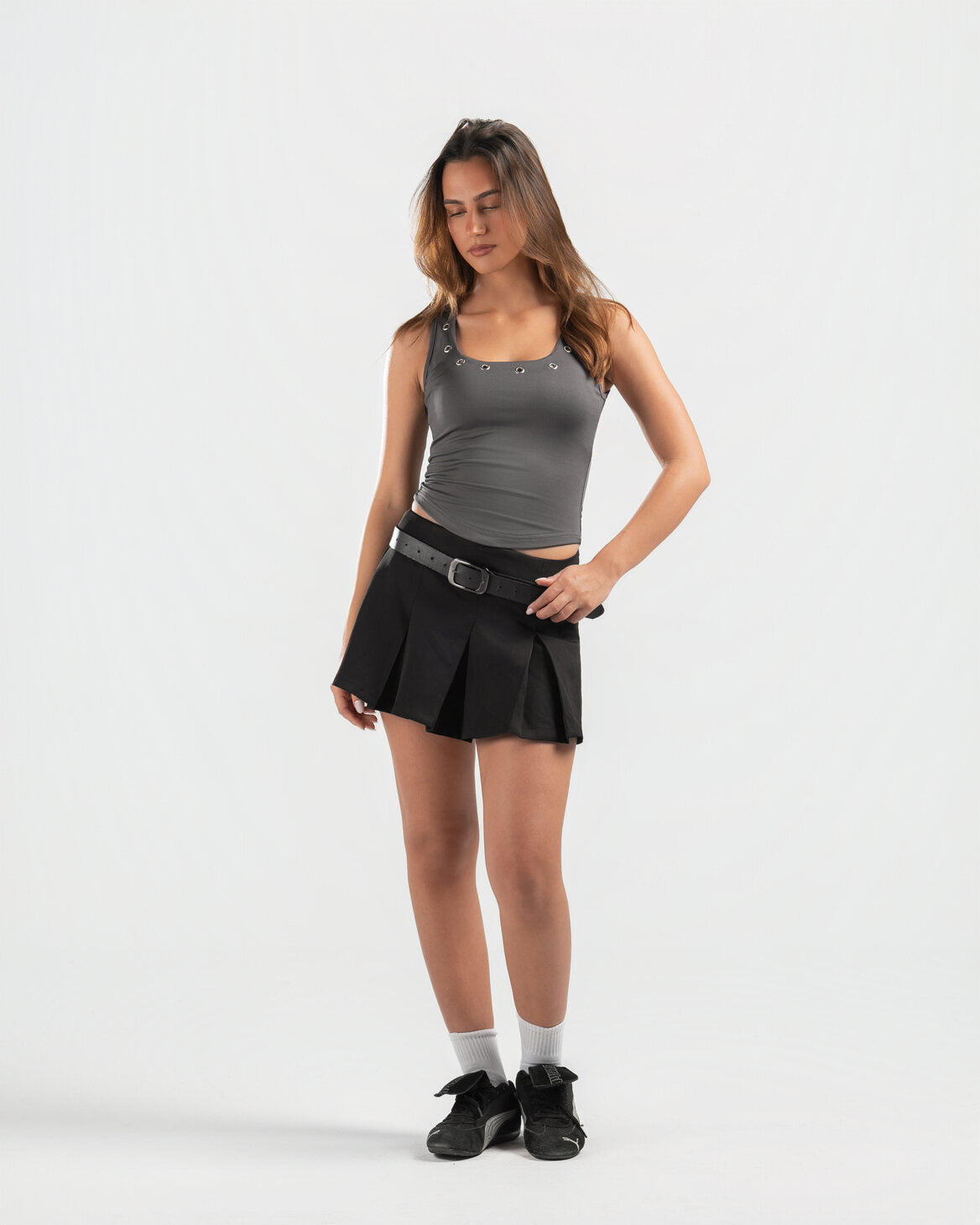 GREY STUDDED TANK TOP