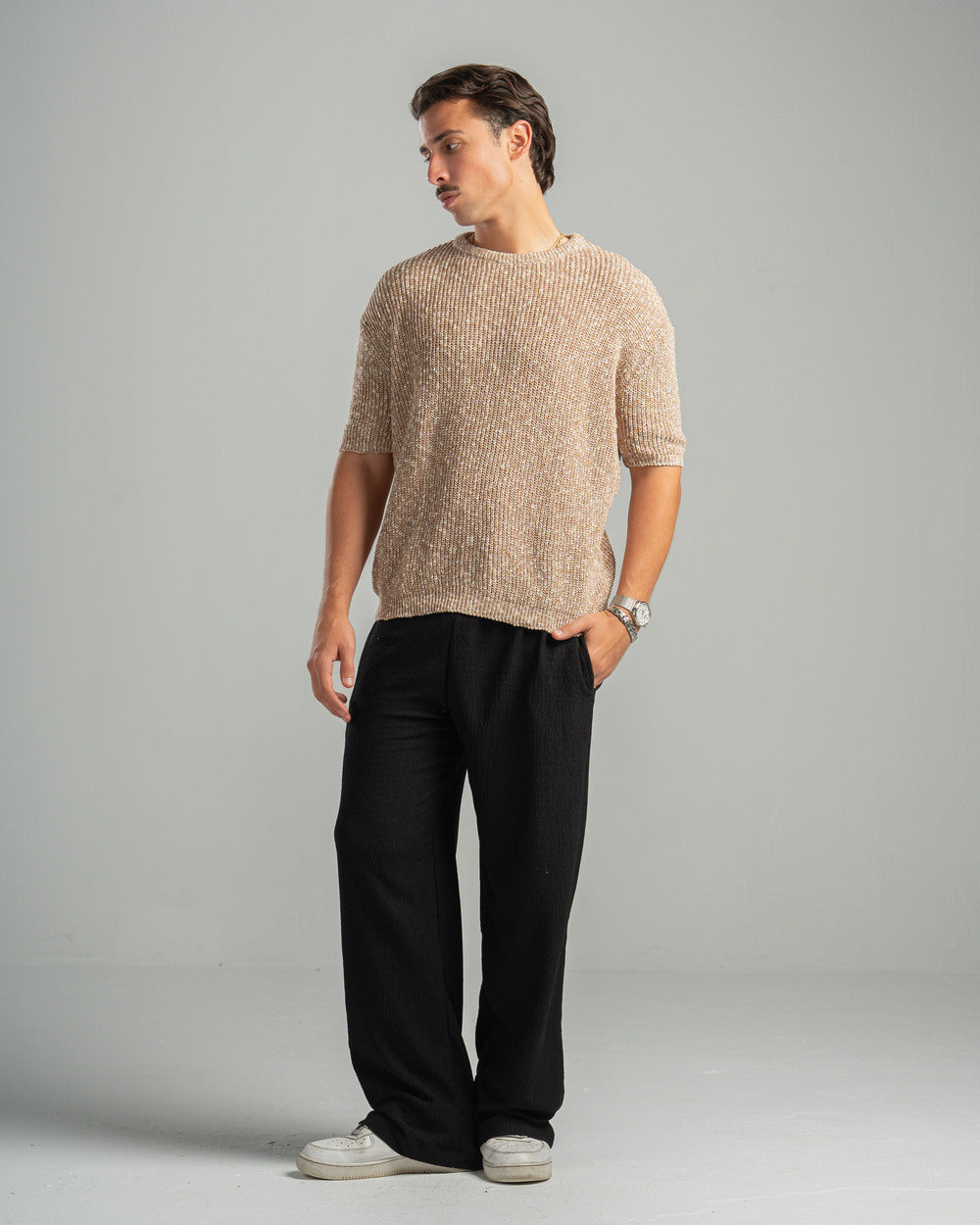 Beige Snowfleck Knit Tee