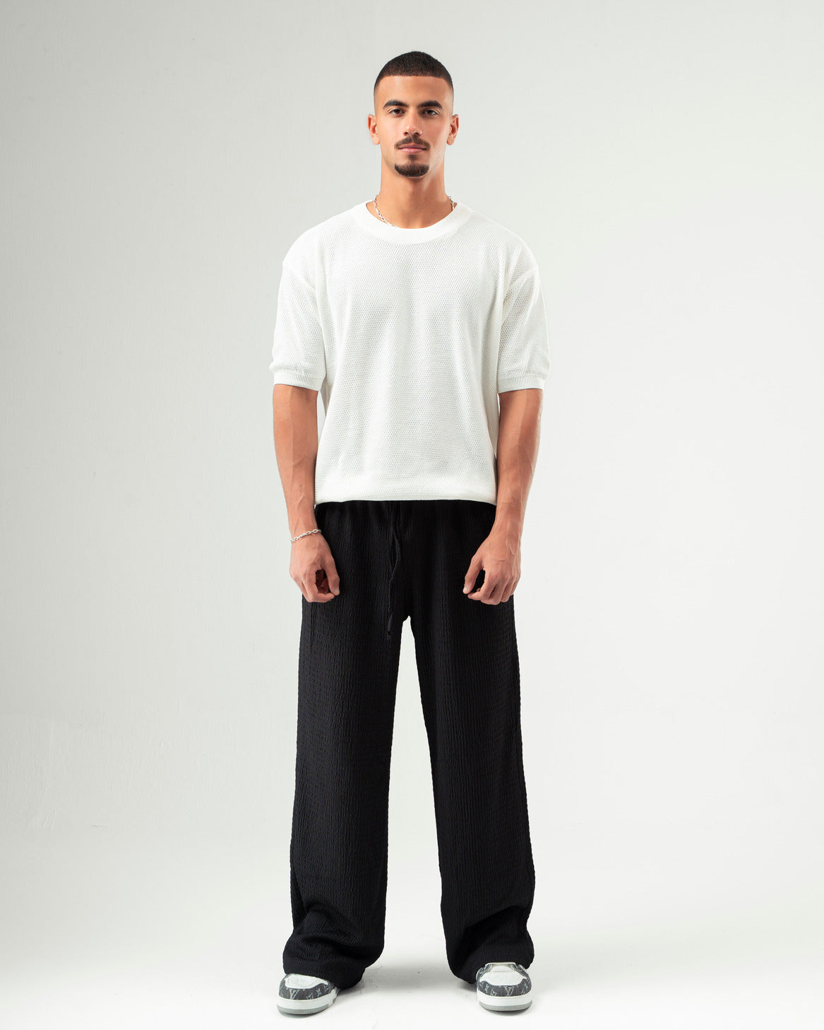 Black Textured Pants