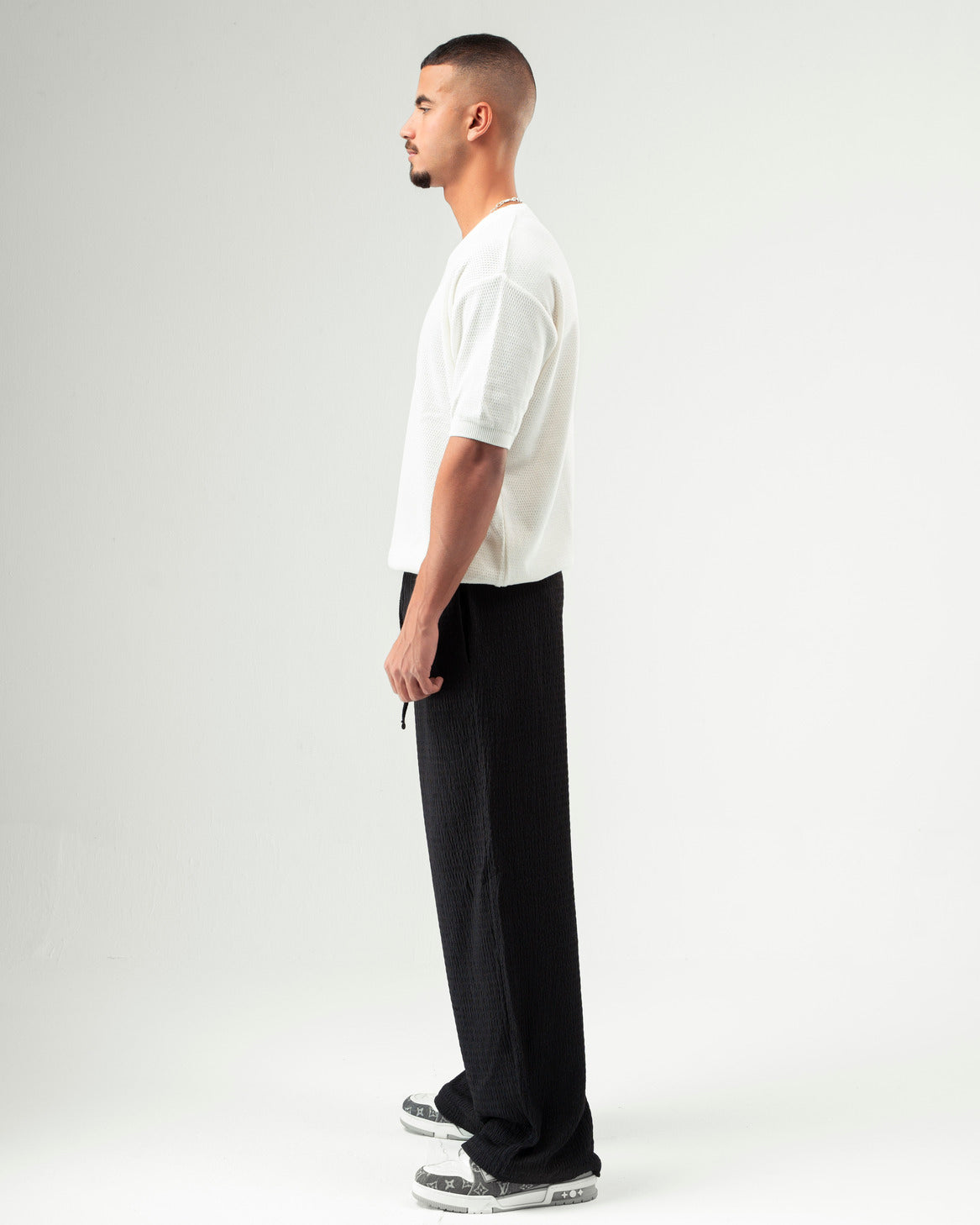 Black Textured Pants