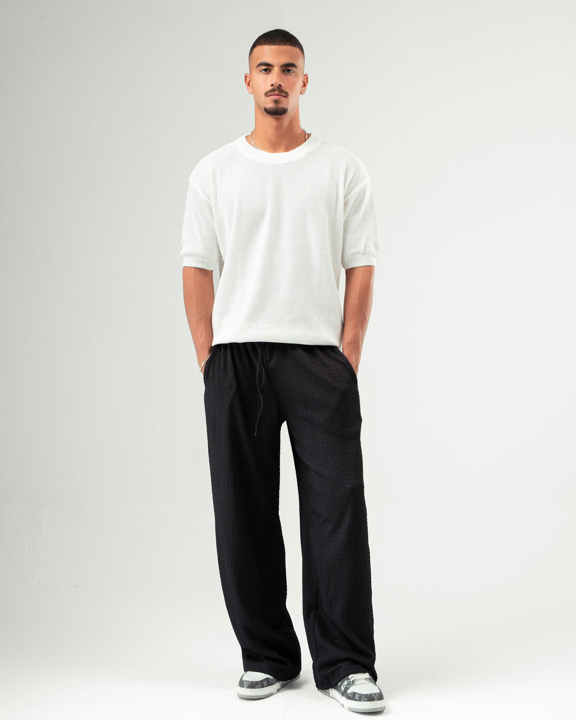 Black Textured Pants