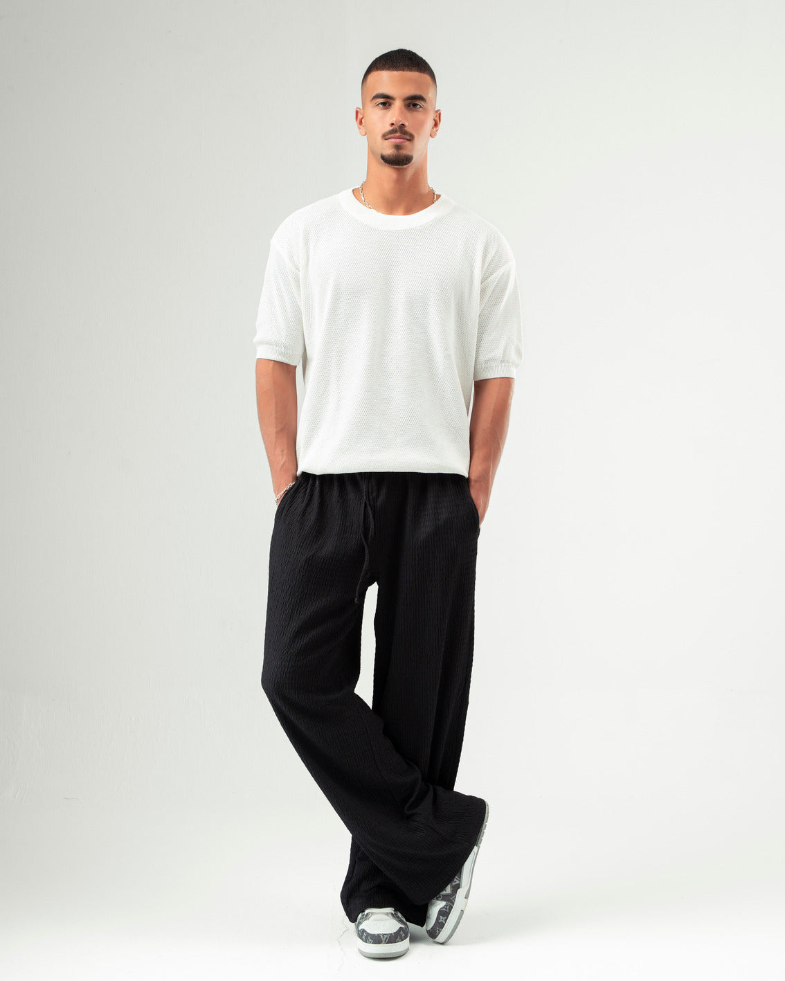 Black Textured Pants