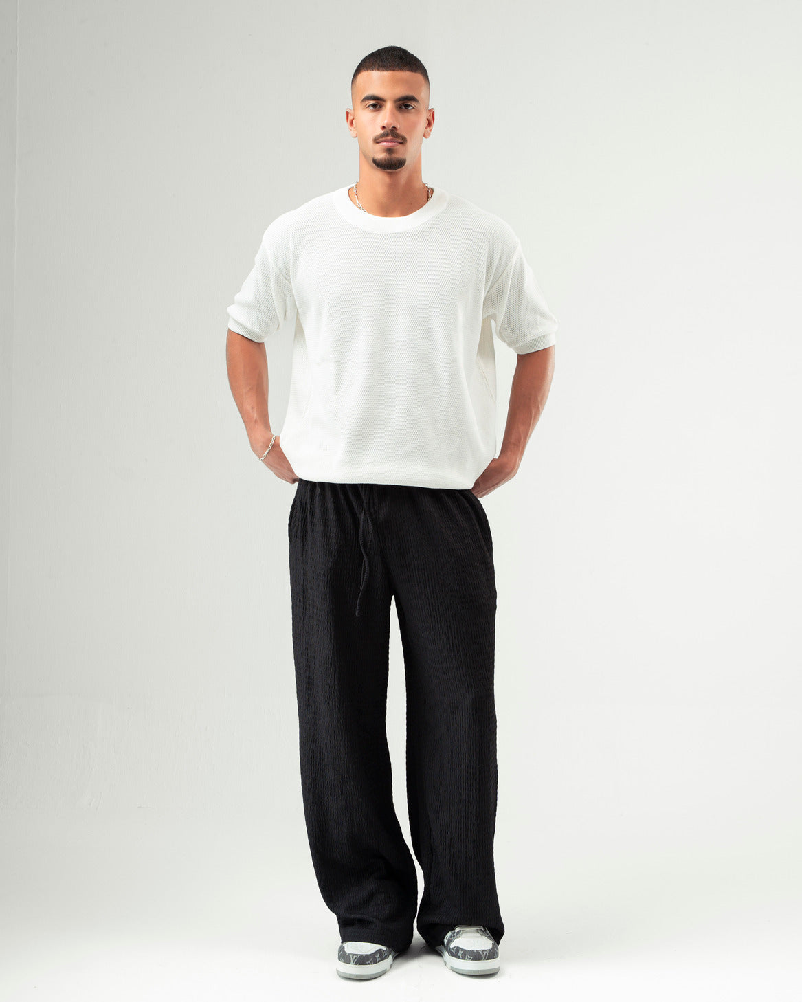 Black Textured Pants