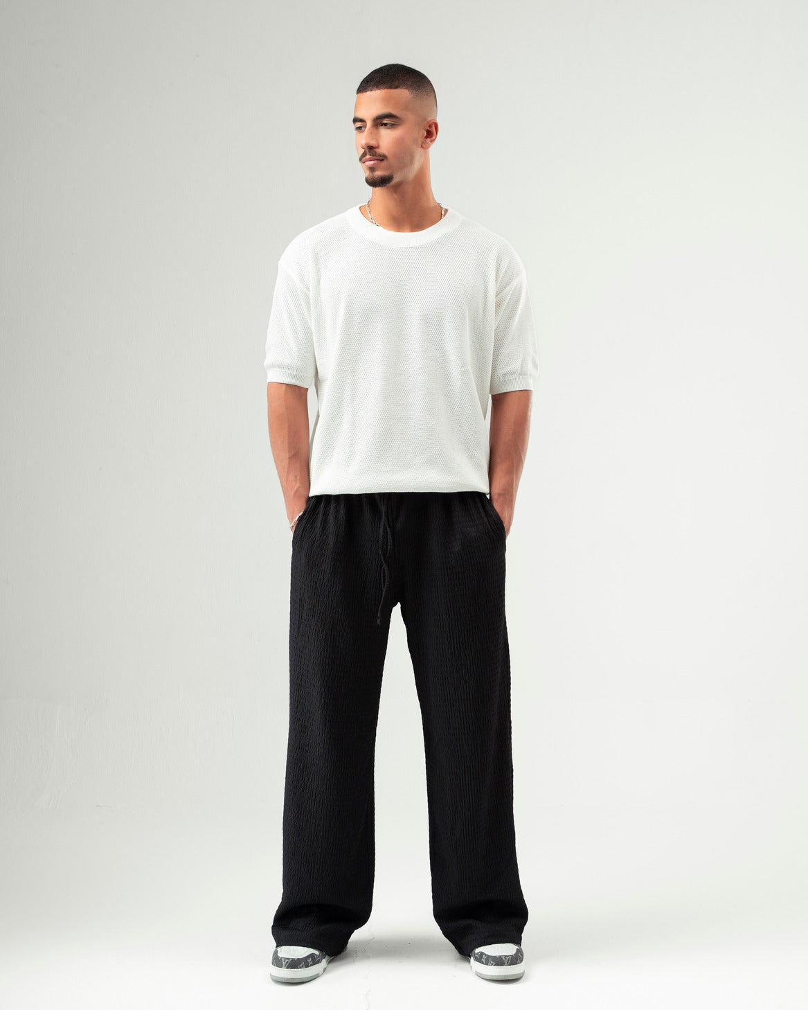 Black Textured Pants