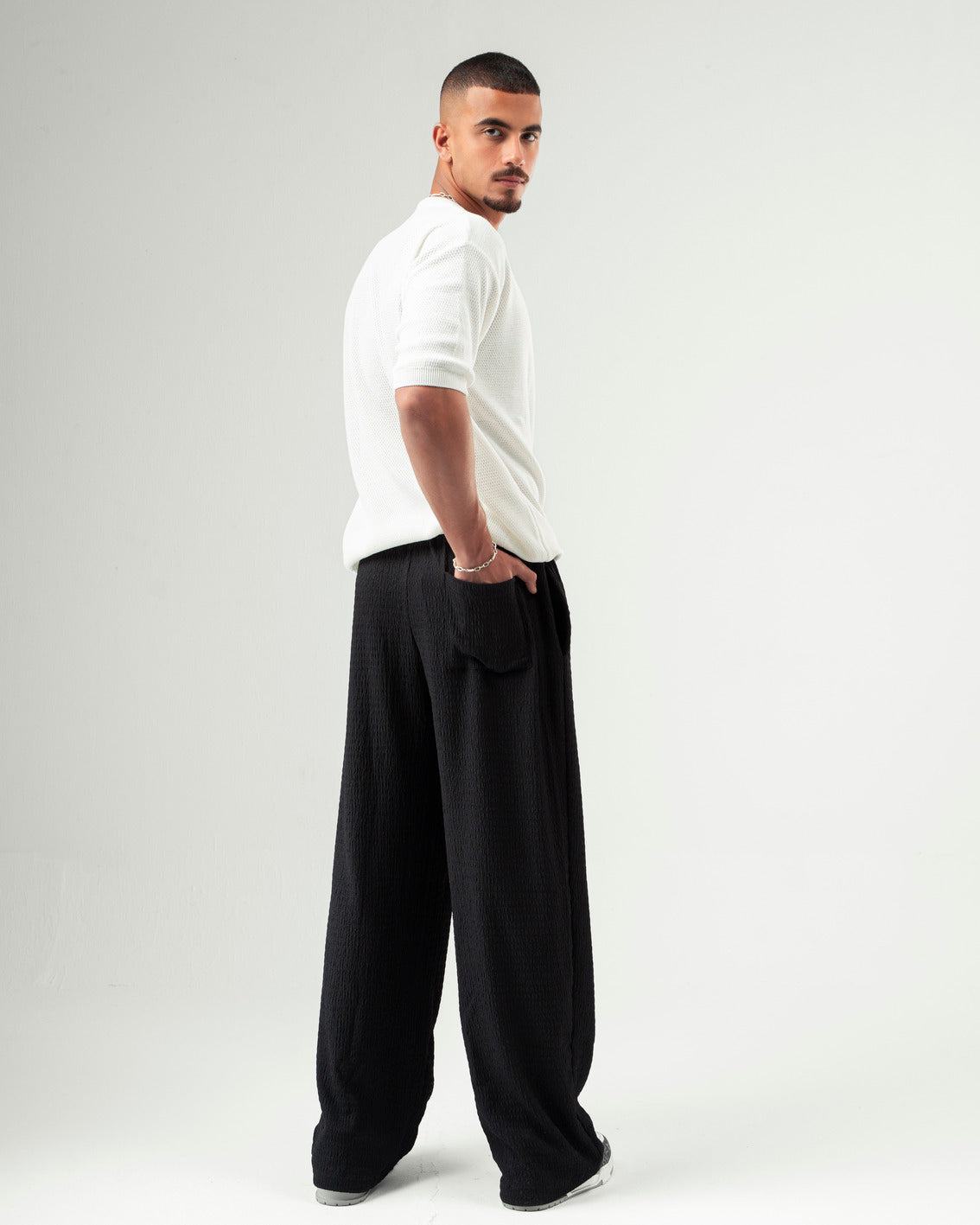 Black Textured Pants