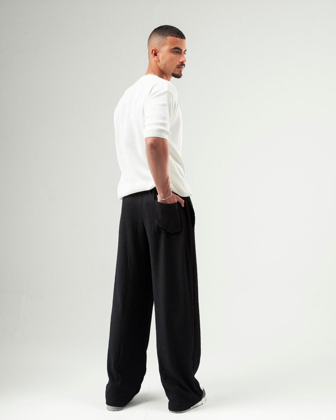 Black Textured Pants