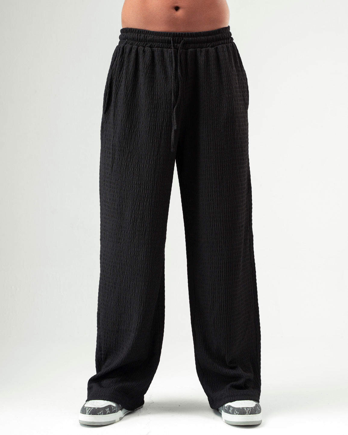Black Textured Pants