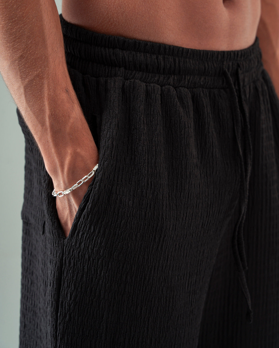 Black Textured Pants