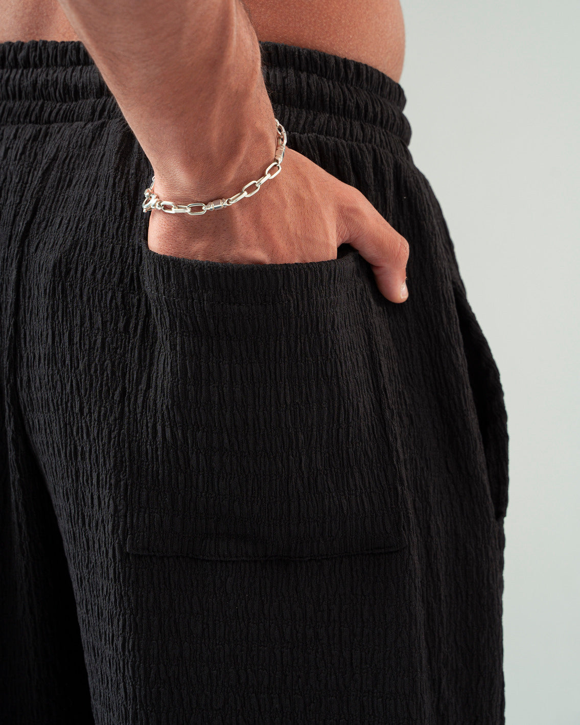 Black Textured Pants