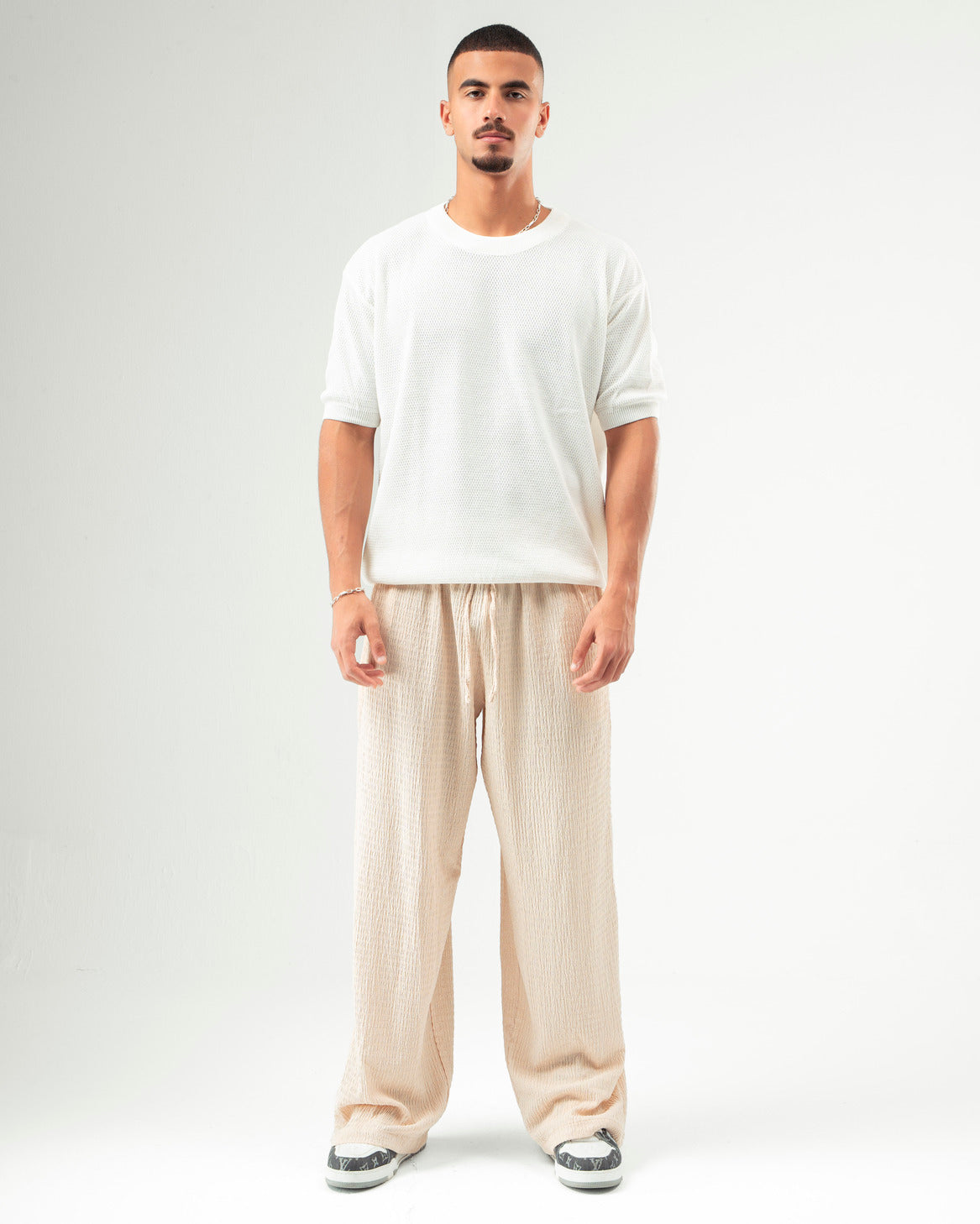 Creme Textured Pants