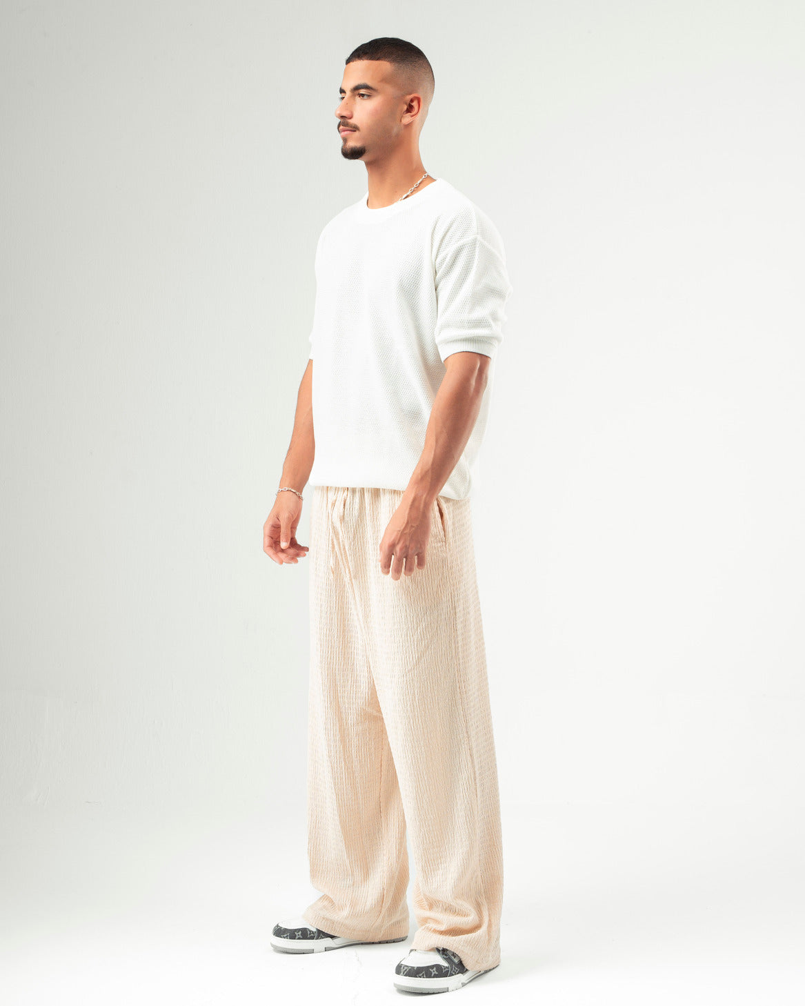 Creme Textured Pants
