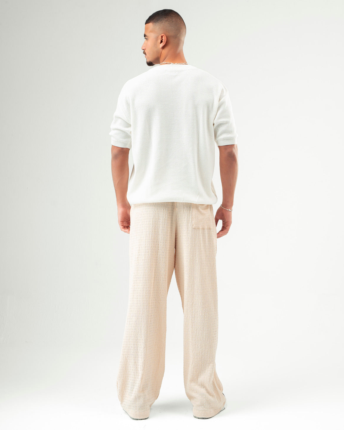 Creme Textured Pants