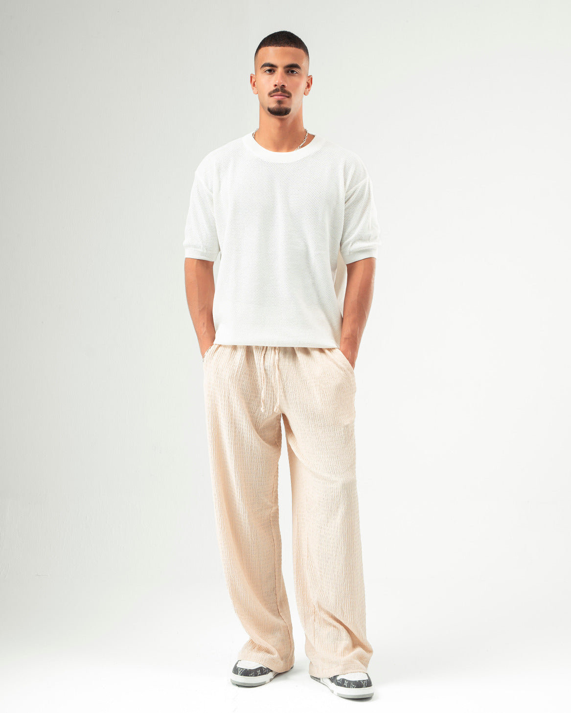 Creme Textured Pants