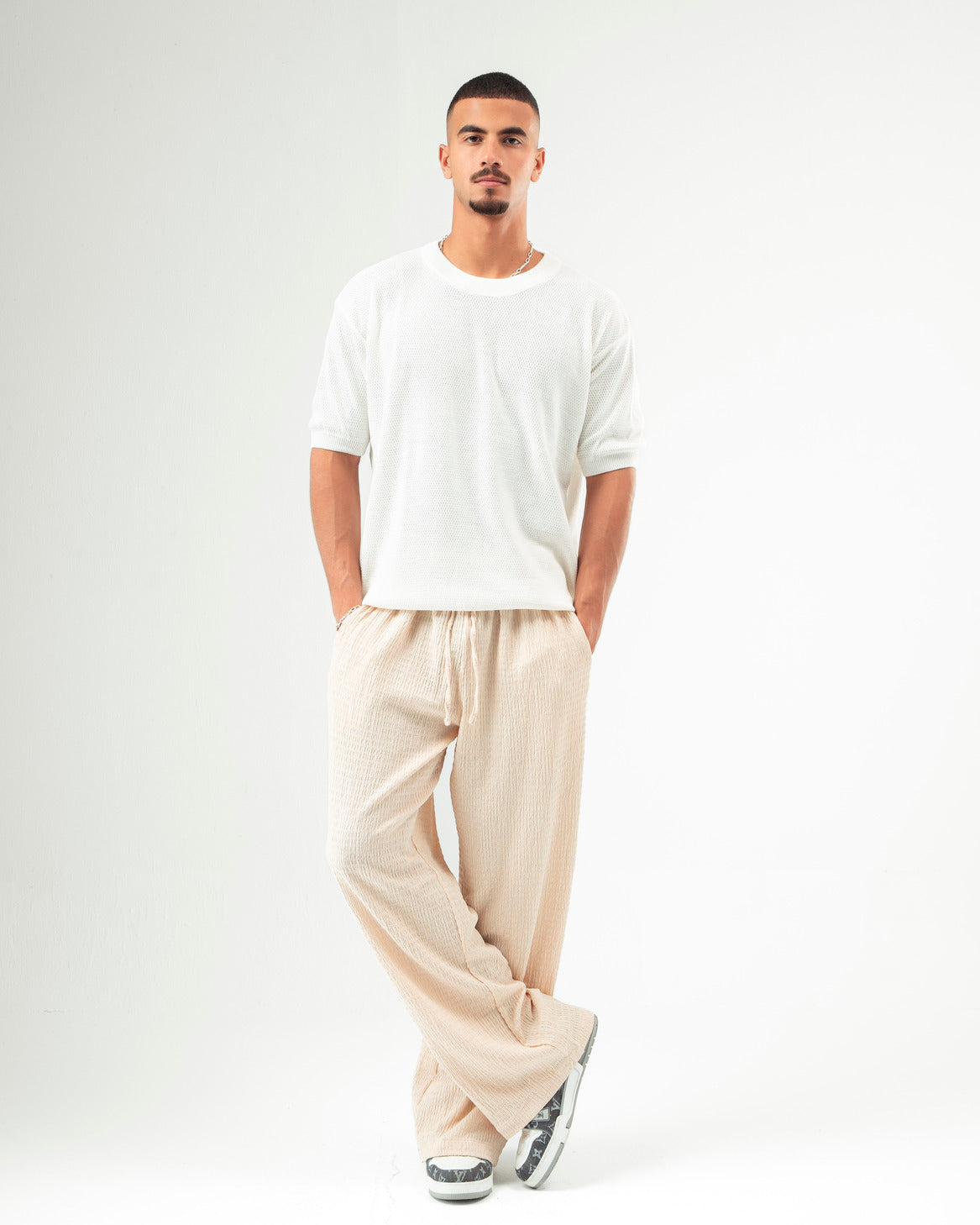 Creme Textured Pants