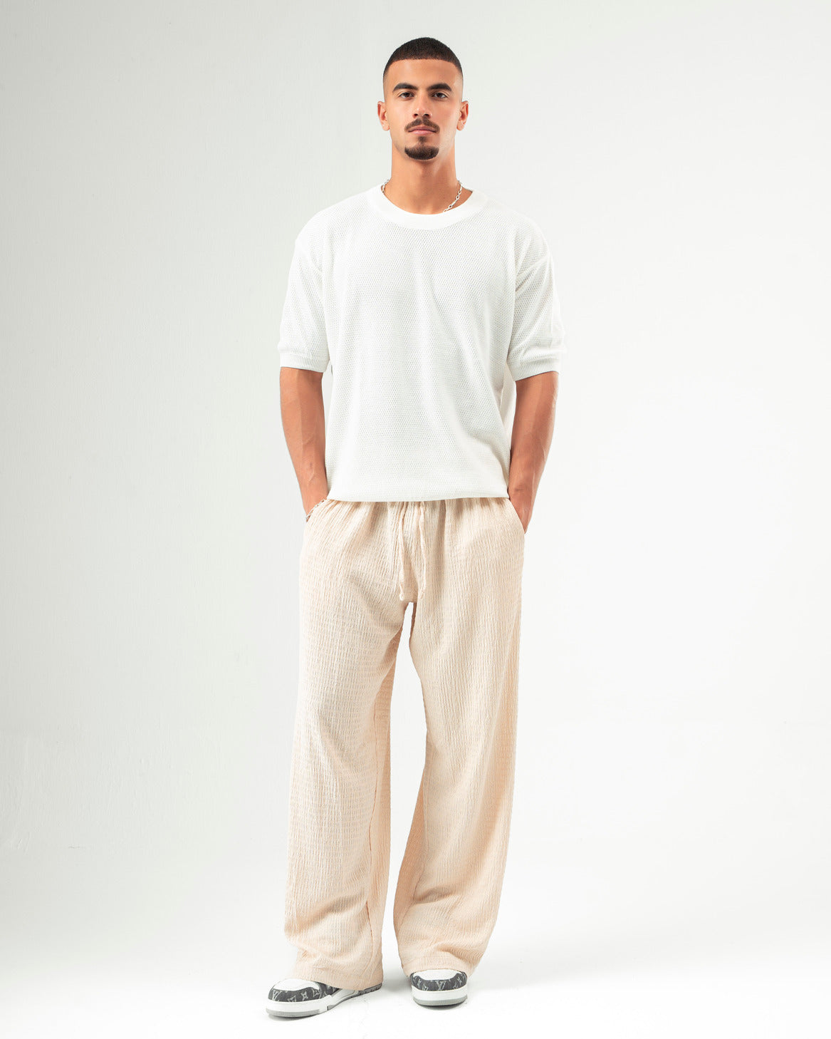 Creme Textured Pants