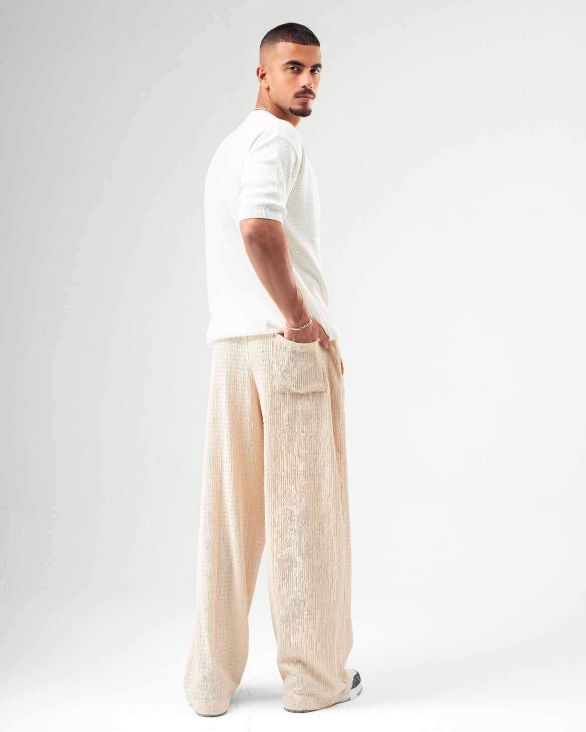 Creme Textured Pants