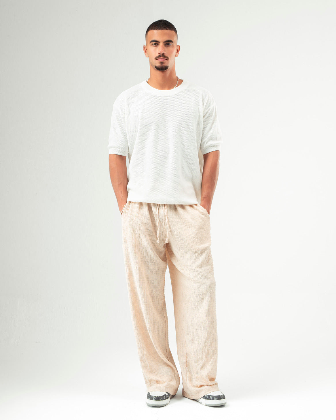 Creme Textured Pants