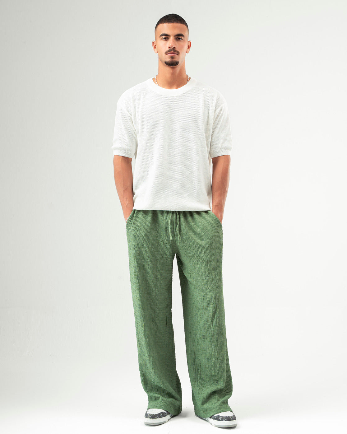 Olive Textured Pants
