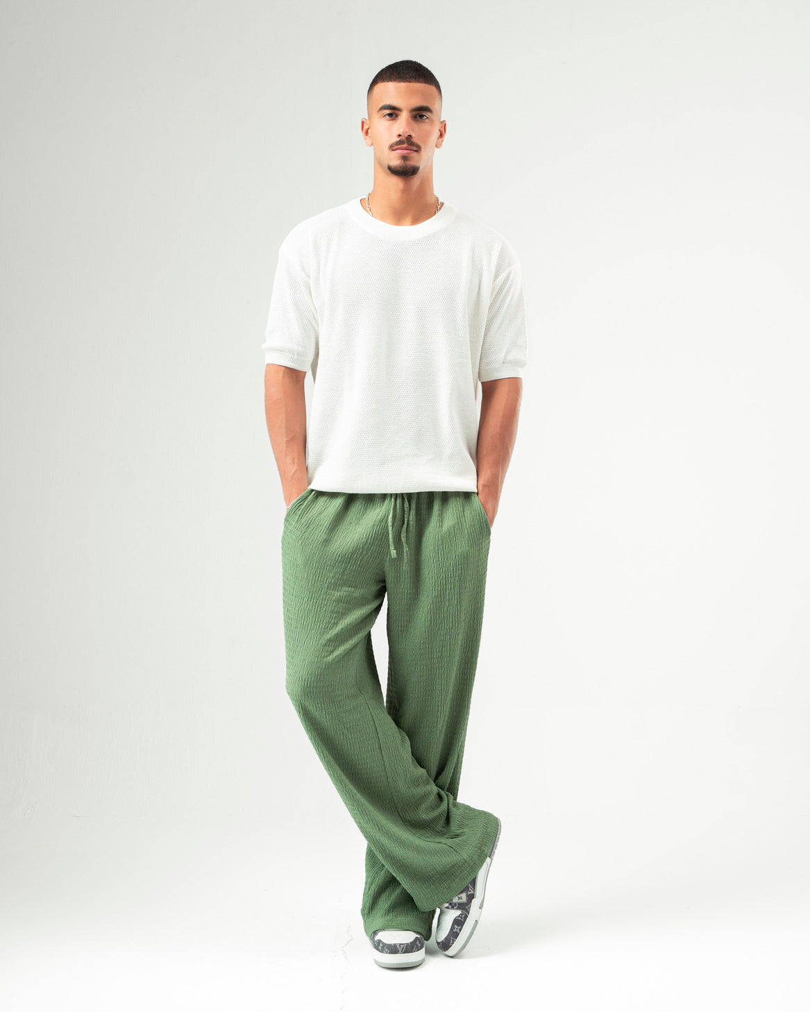 Olive Textured Pants