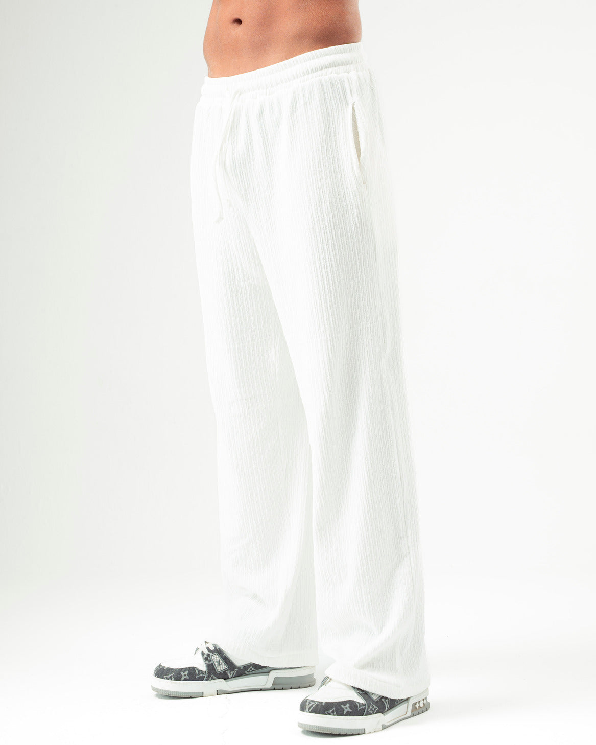 White Textured Pants