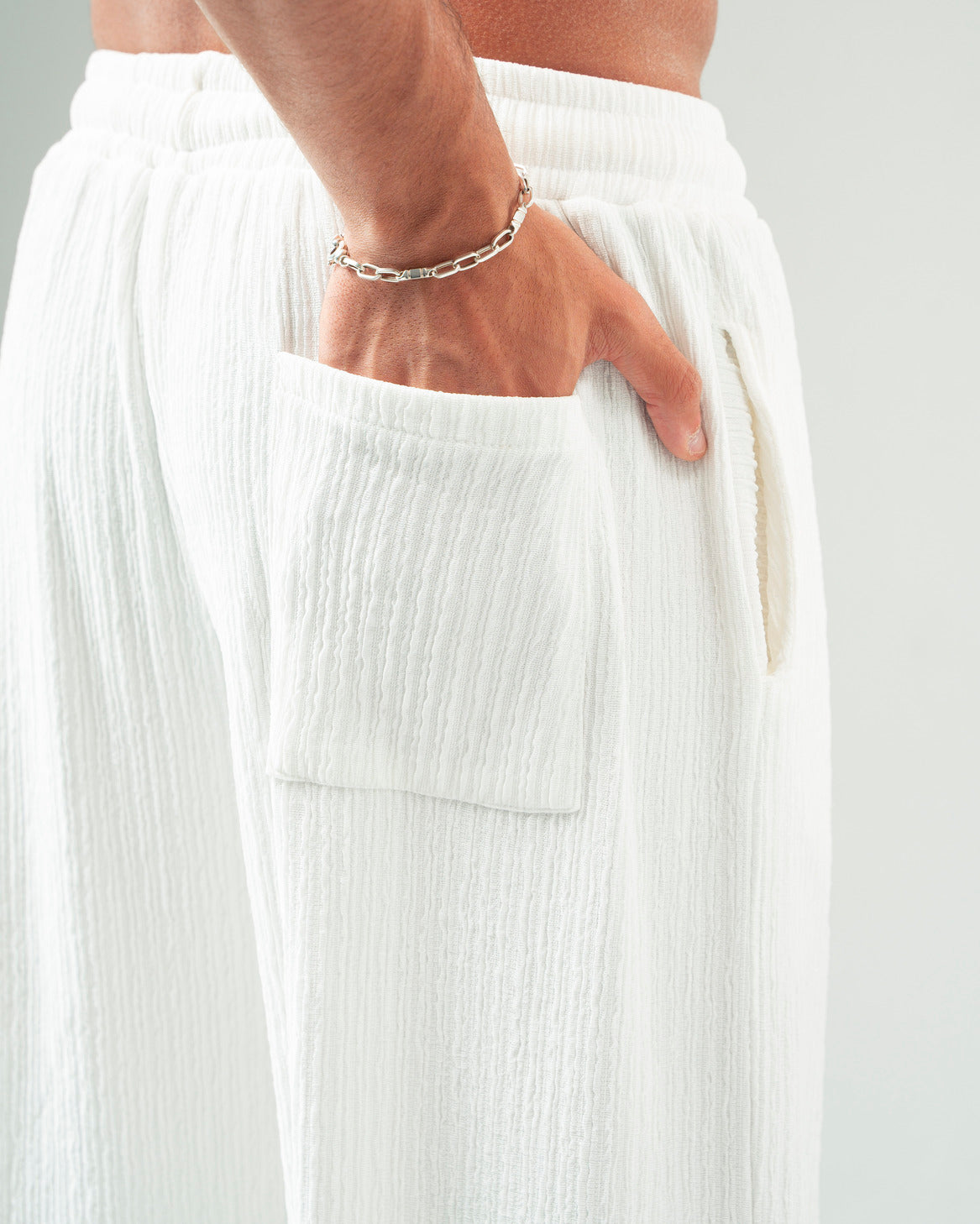 White Textured Pants