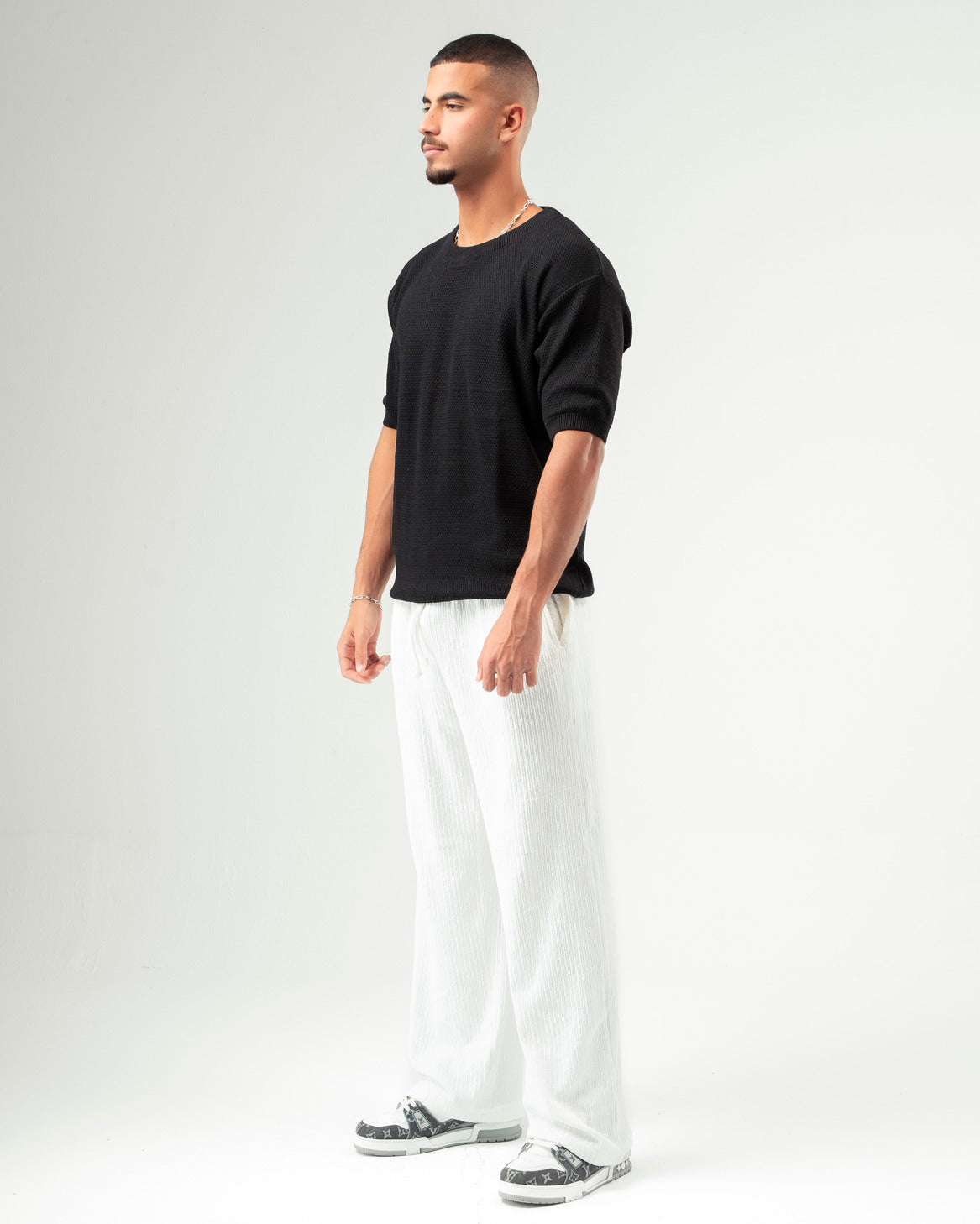 White Textured Pants