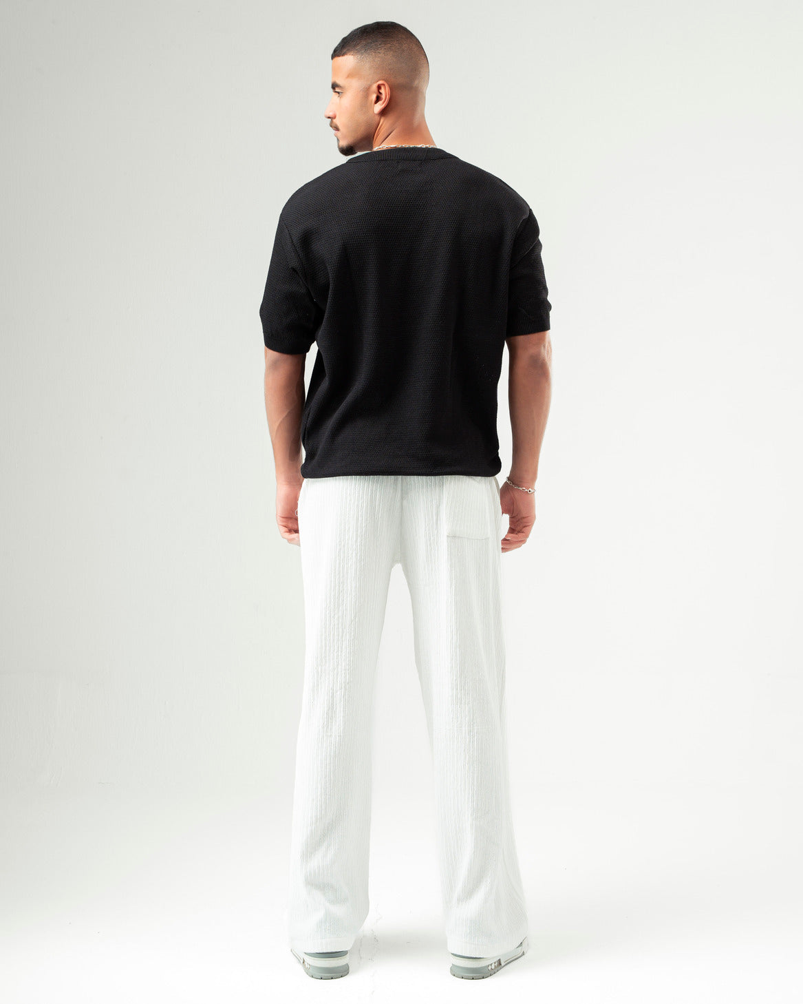 White Textured Pants