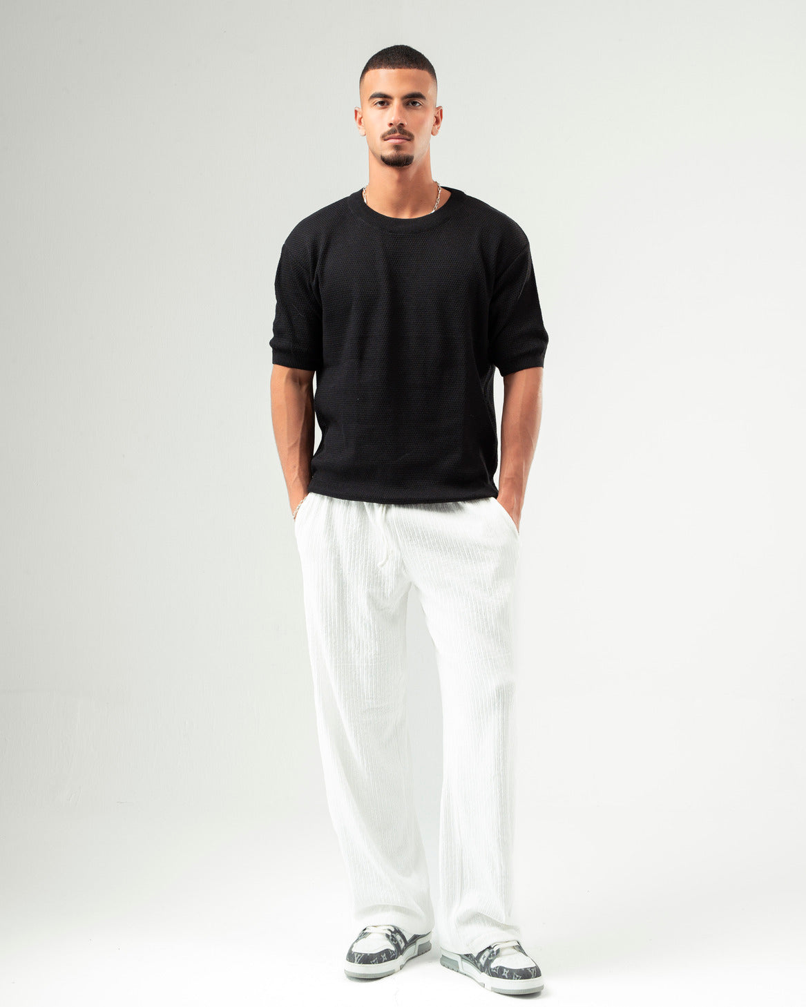 White Textured Pants