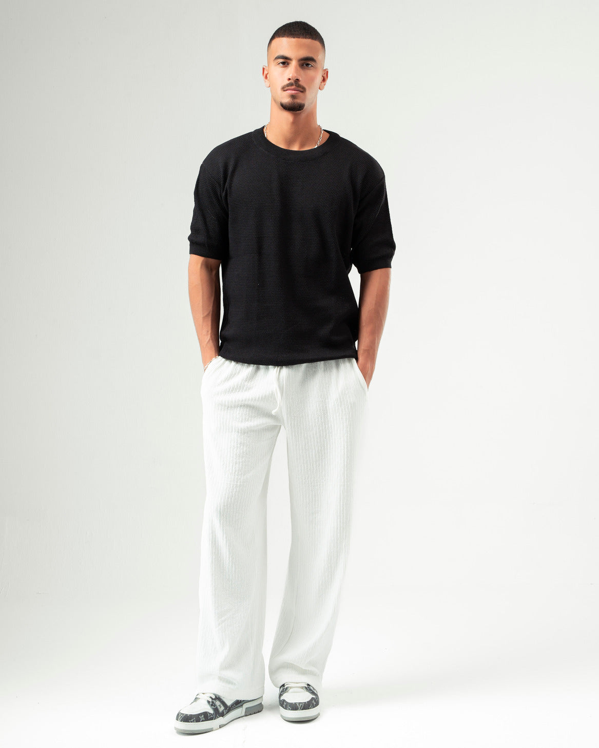 White Textured Pants