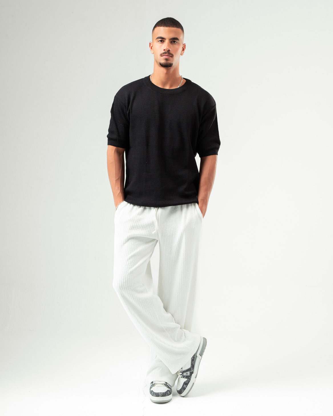 White Textured Pants
