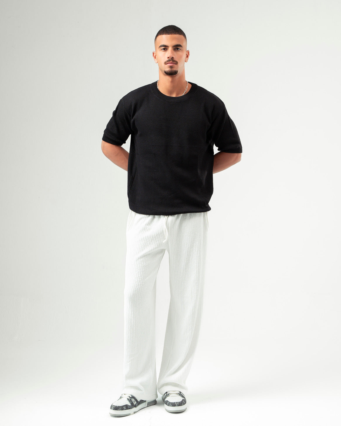 White Textured Pants