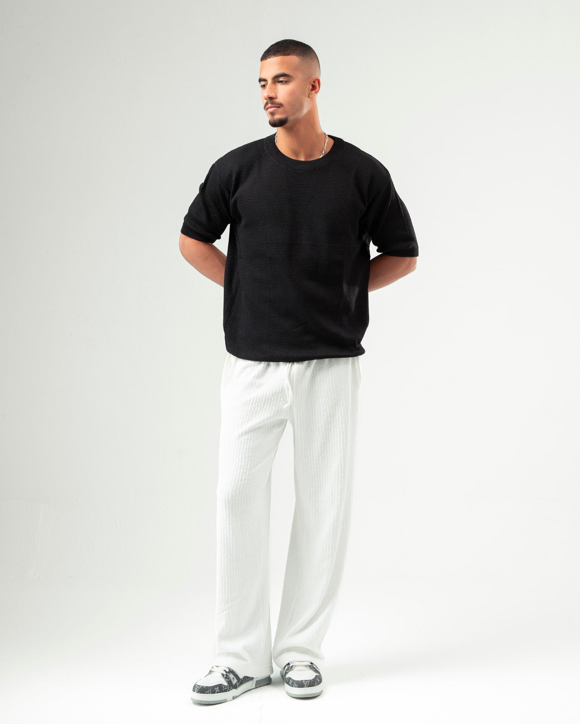 White Textured Pants