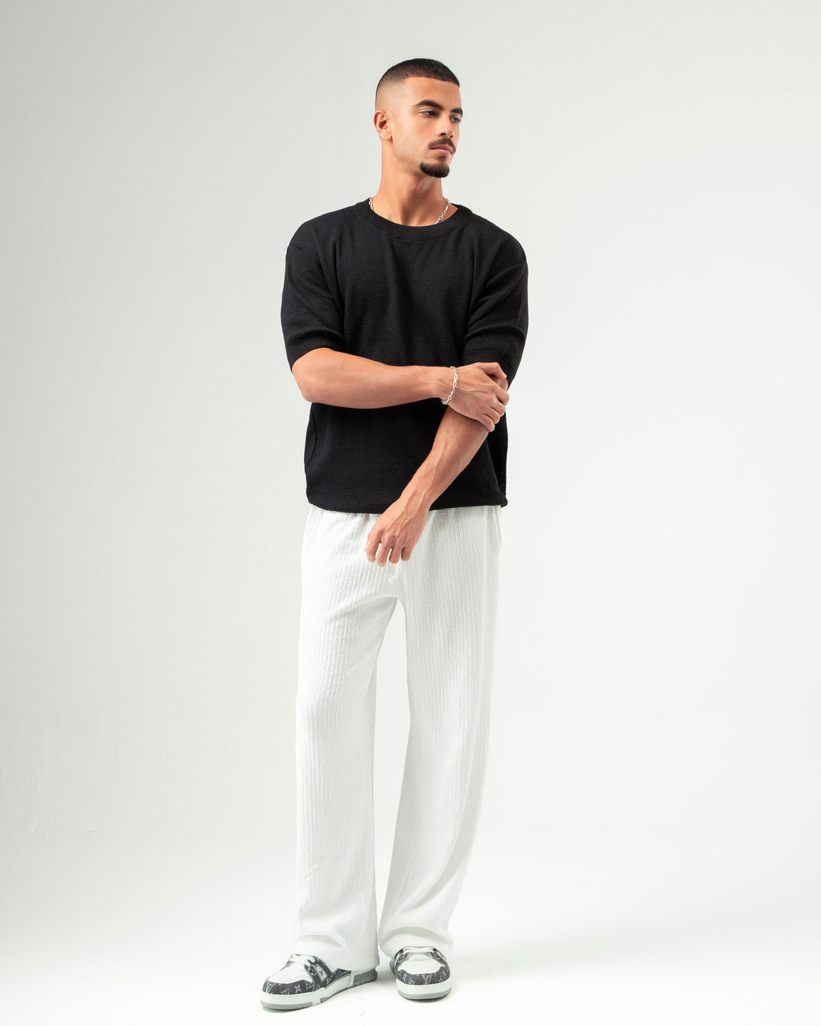 White Textured Pants