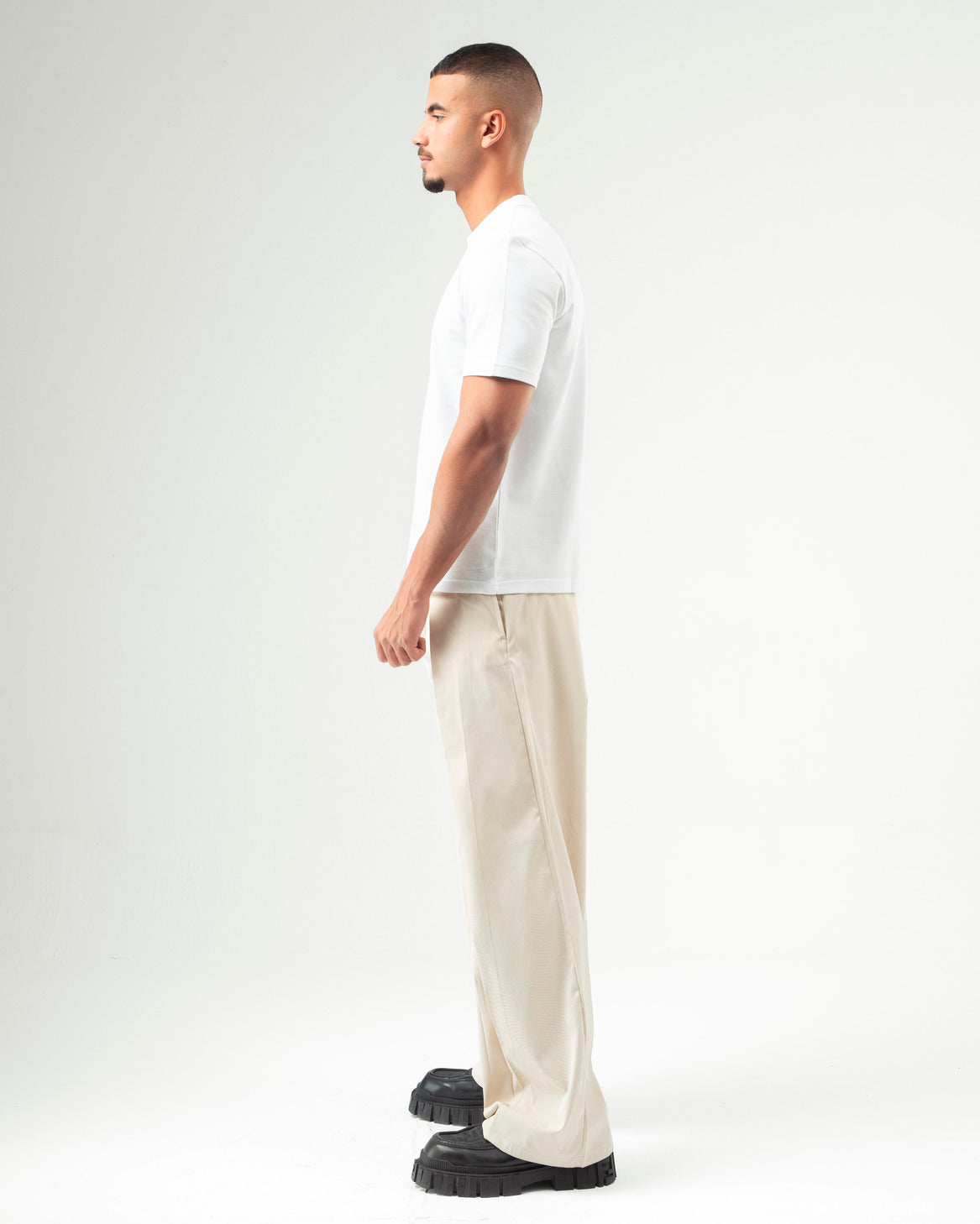 Beige Wide Leg Pleated Pants