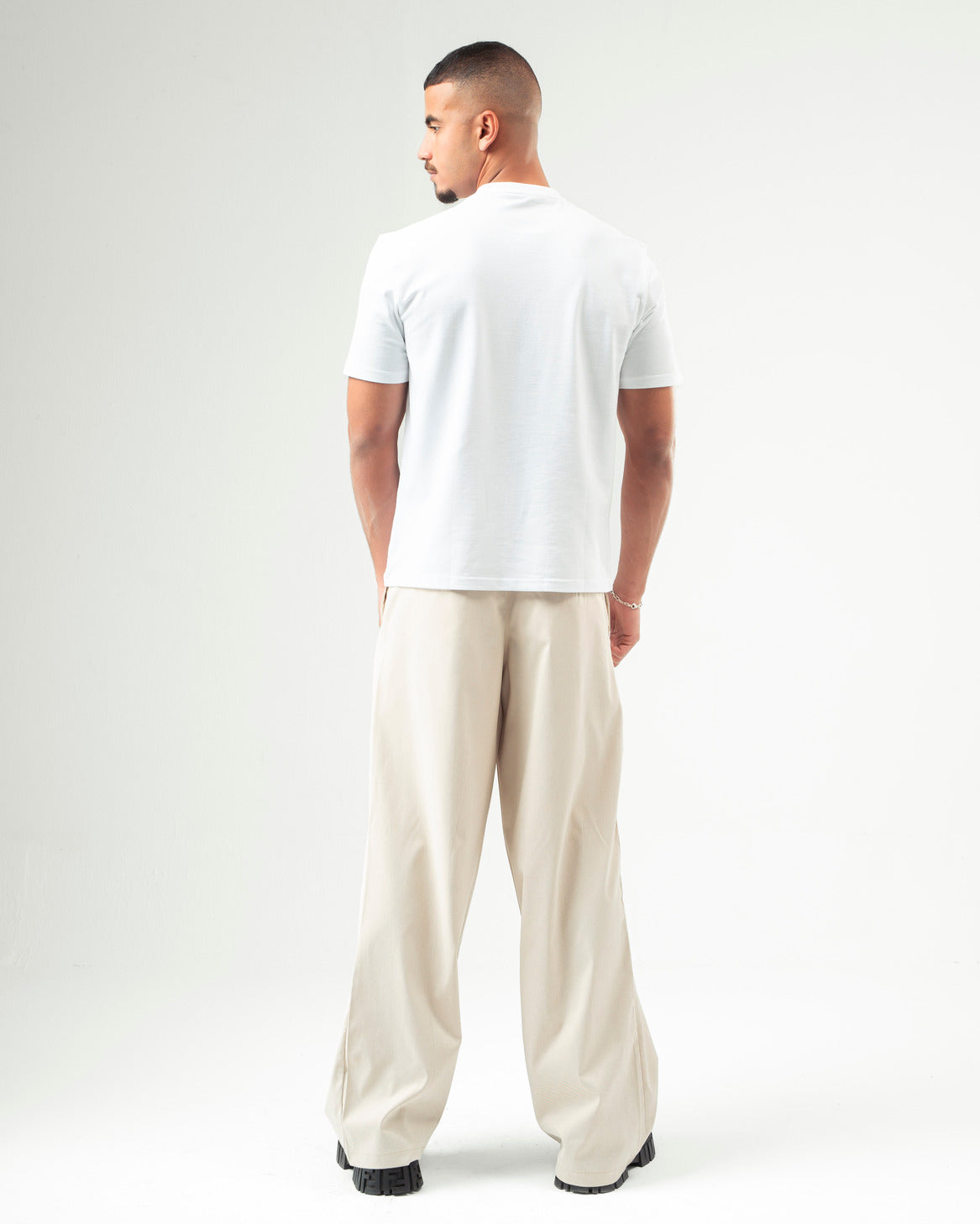 Beige Wide Leg Pleated Pants