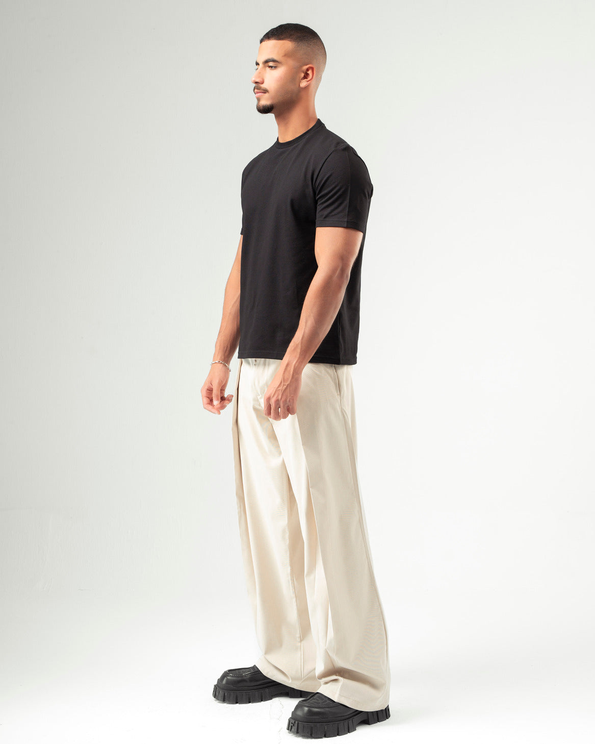 Beige Wide Leg Pleated Pants