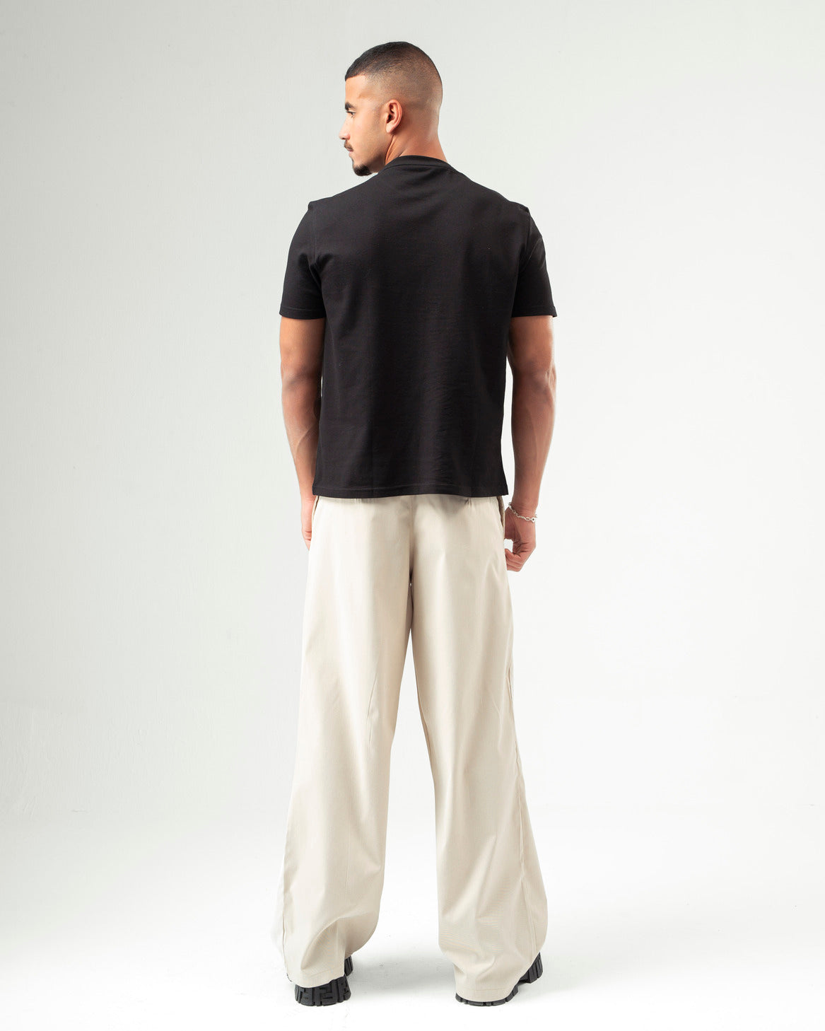 Beige Wide Leg Pleated Pants
