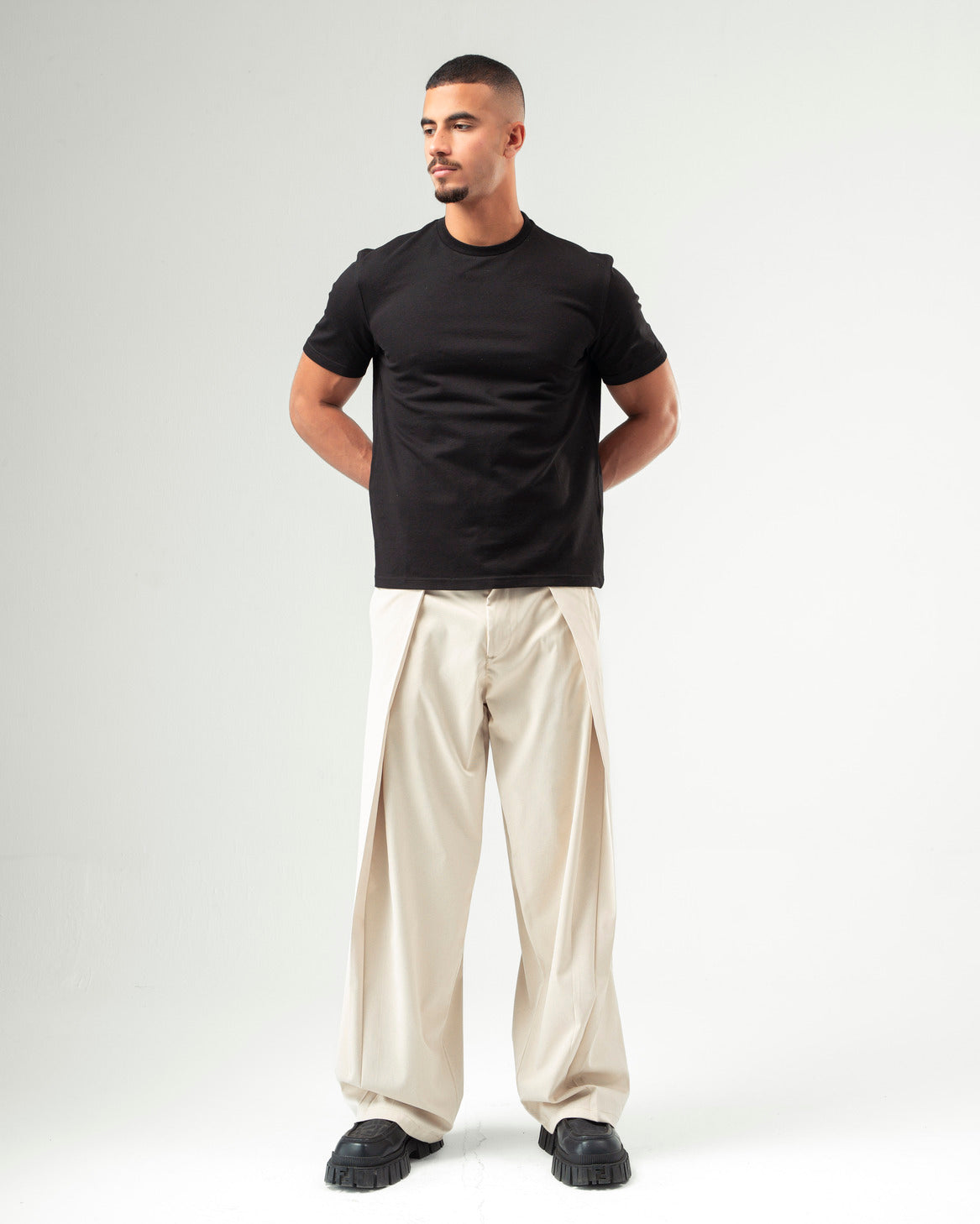 Beige Wide Leg Pleated Pants
