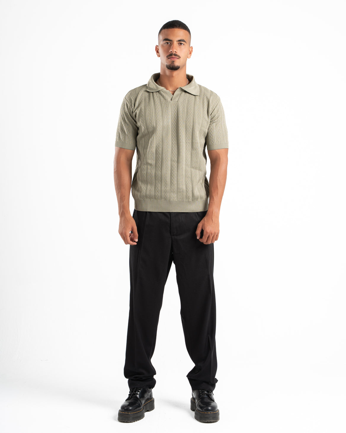 Olive Patterned Knit Polo