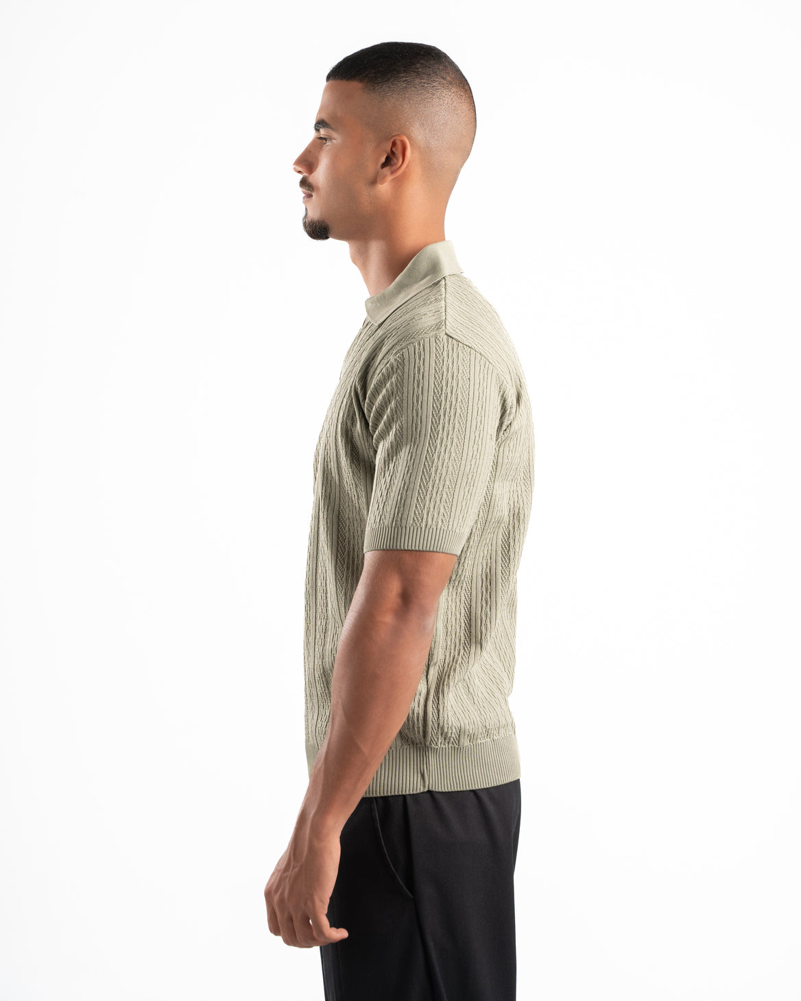 Olive Patterned Knit Polo