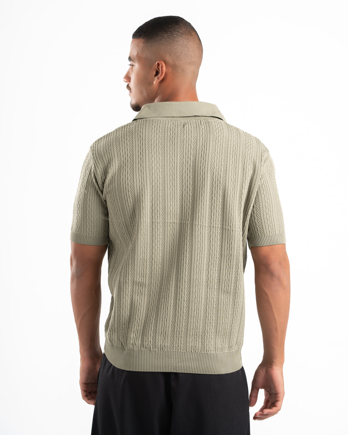 Olive Patterned Knit Polo