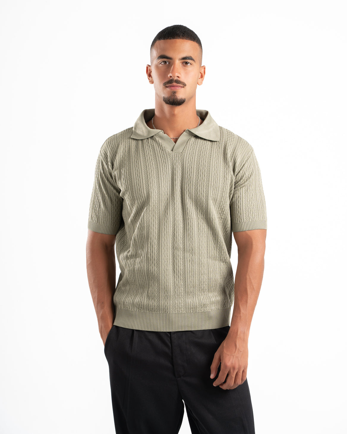 Olive Patterned Knit Polo