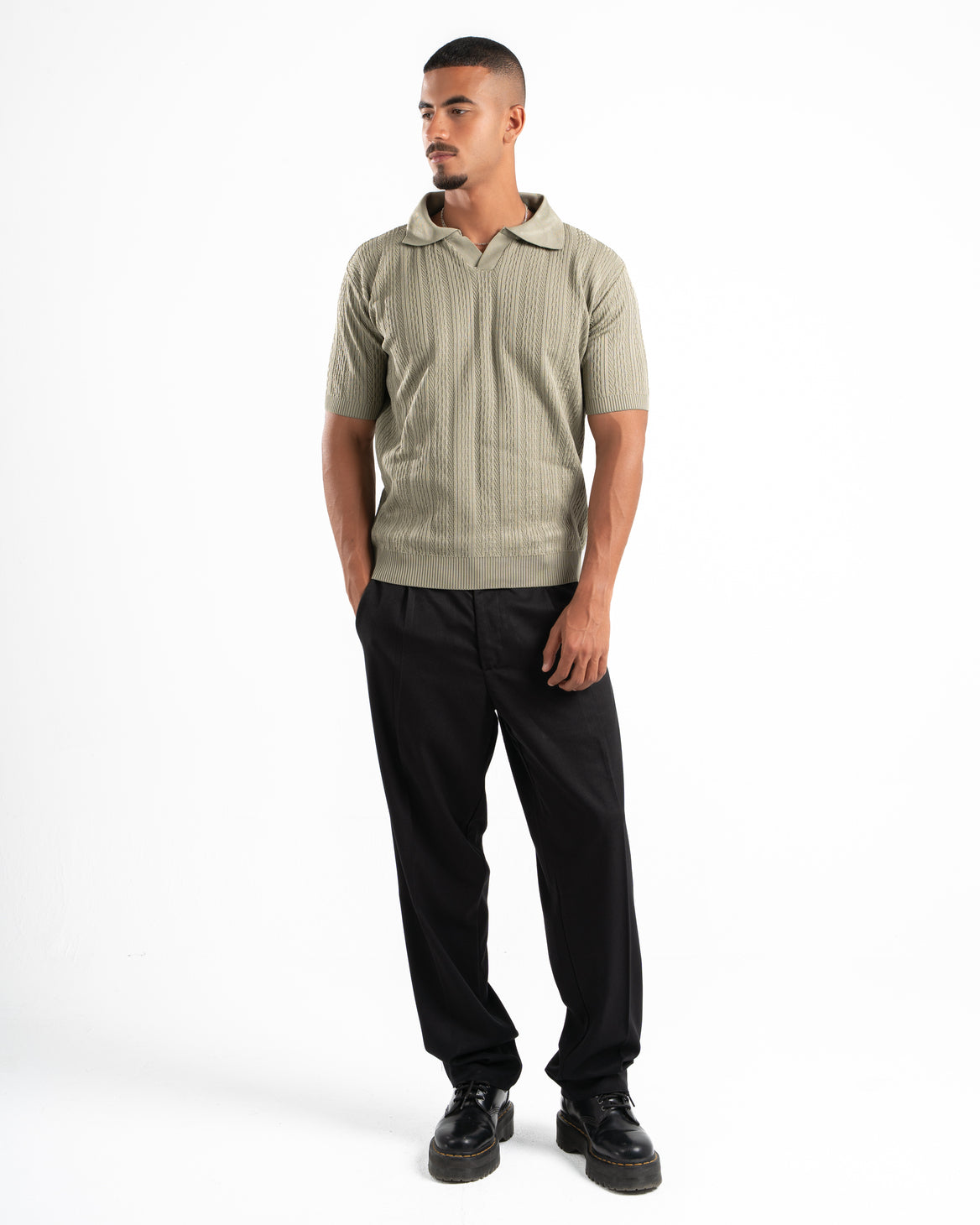 Olive Patterned Knit Polo