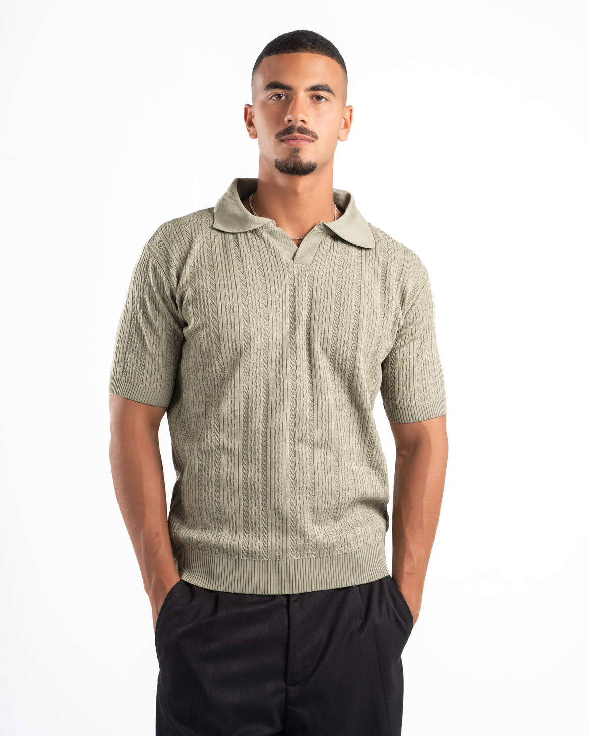 Olive Patterned Knit Polo