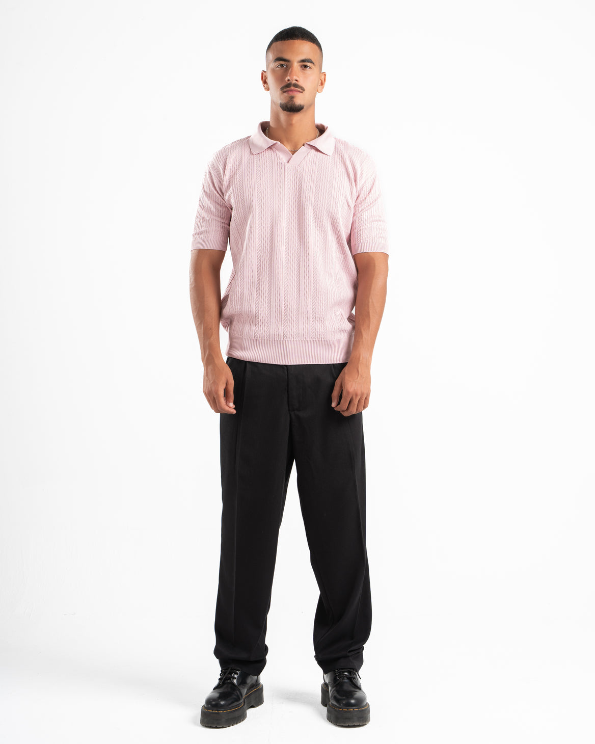 Pink Patterned Knit Polo