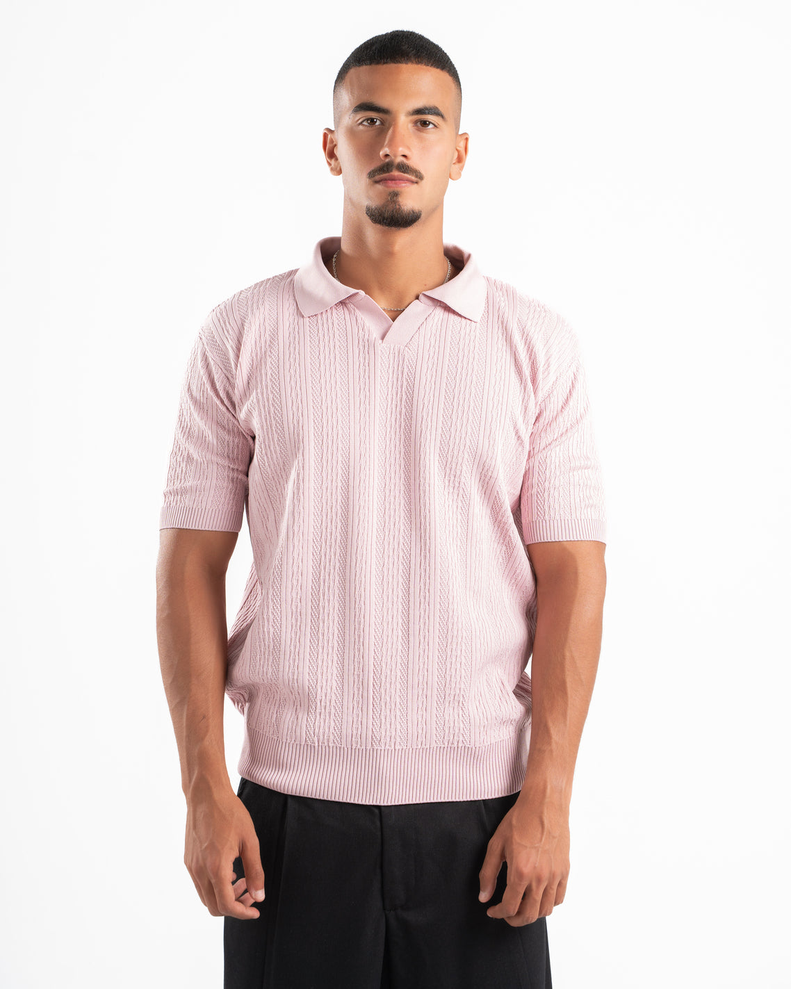 Pink Patterned Knit Polo