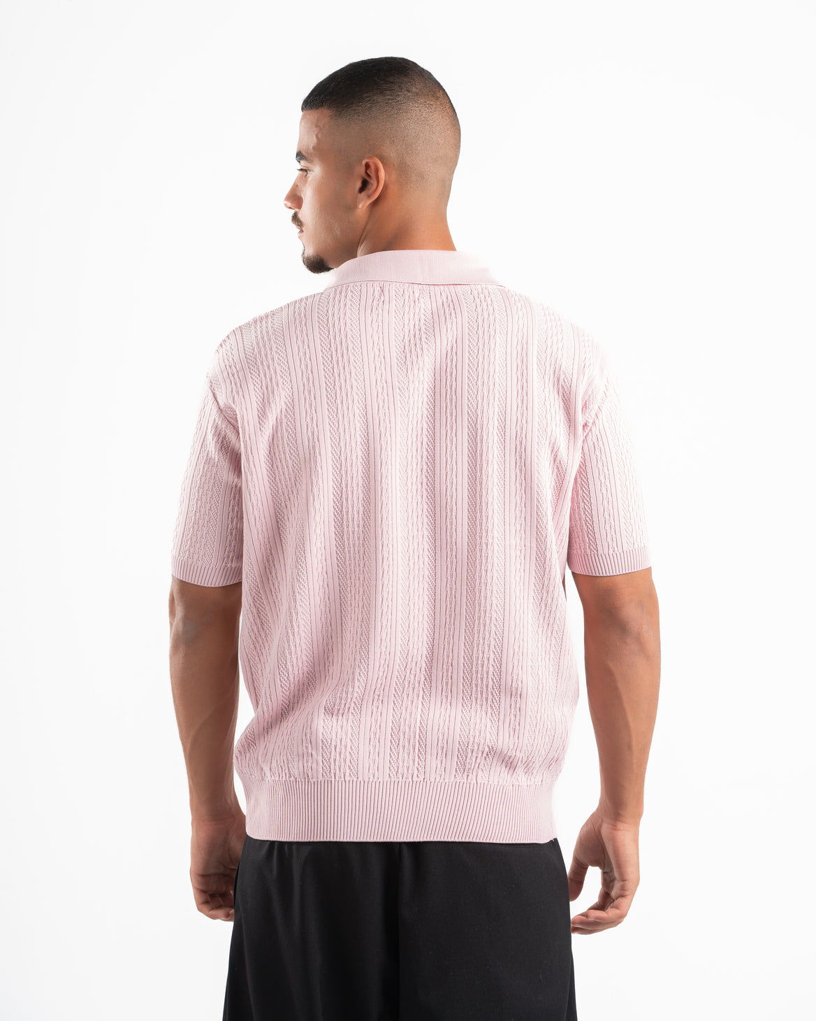 Pink Patterned Knit Polo