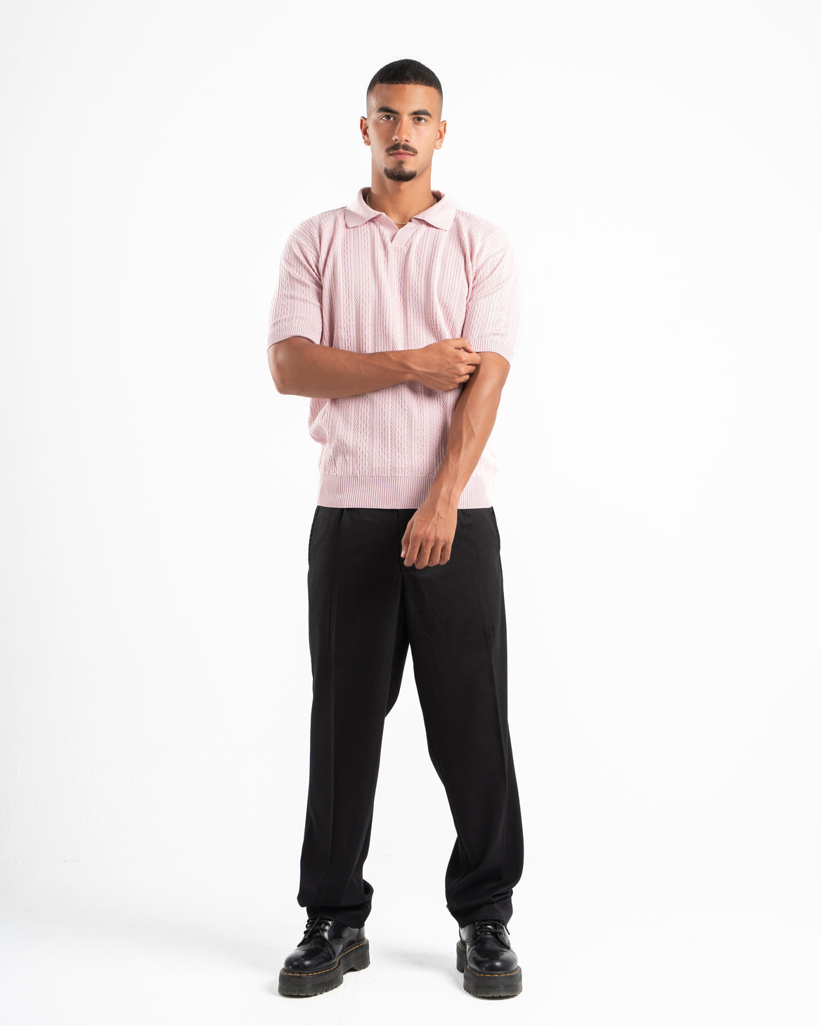 Pink Patterned Knit Polo