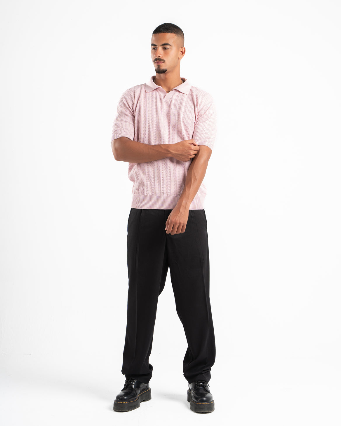 Pink Patterned Knit Polo