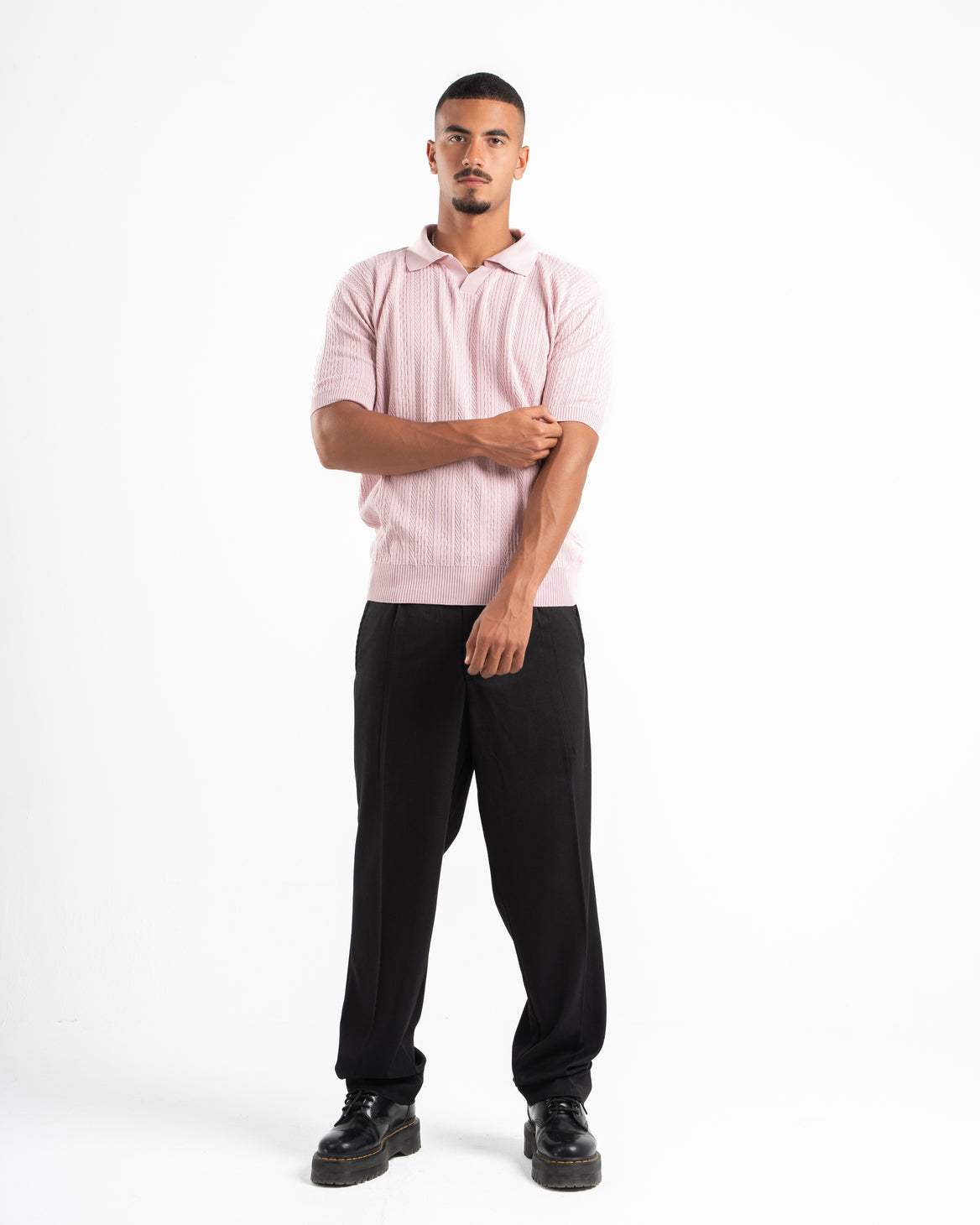 Pink Patterned Knit Polo